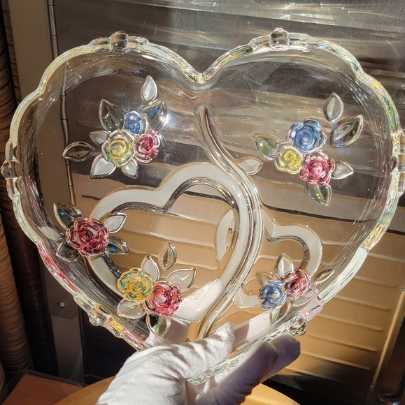 Vintage Lead Crystal Mikasa Heart Shaped Bowl Double Hearts - Picture 10 of 16